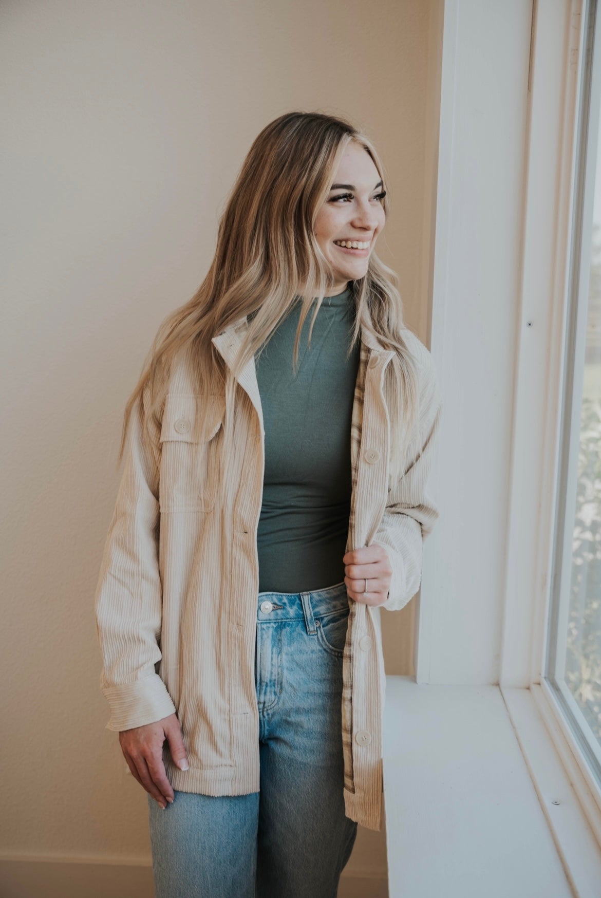 The Harper Shacket in Beige
