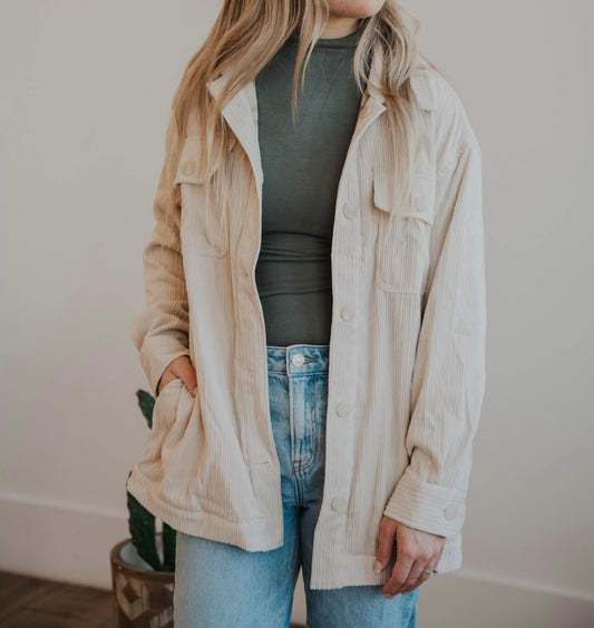 The Harper Shacket in Beige